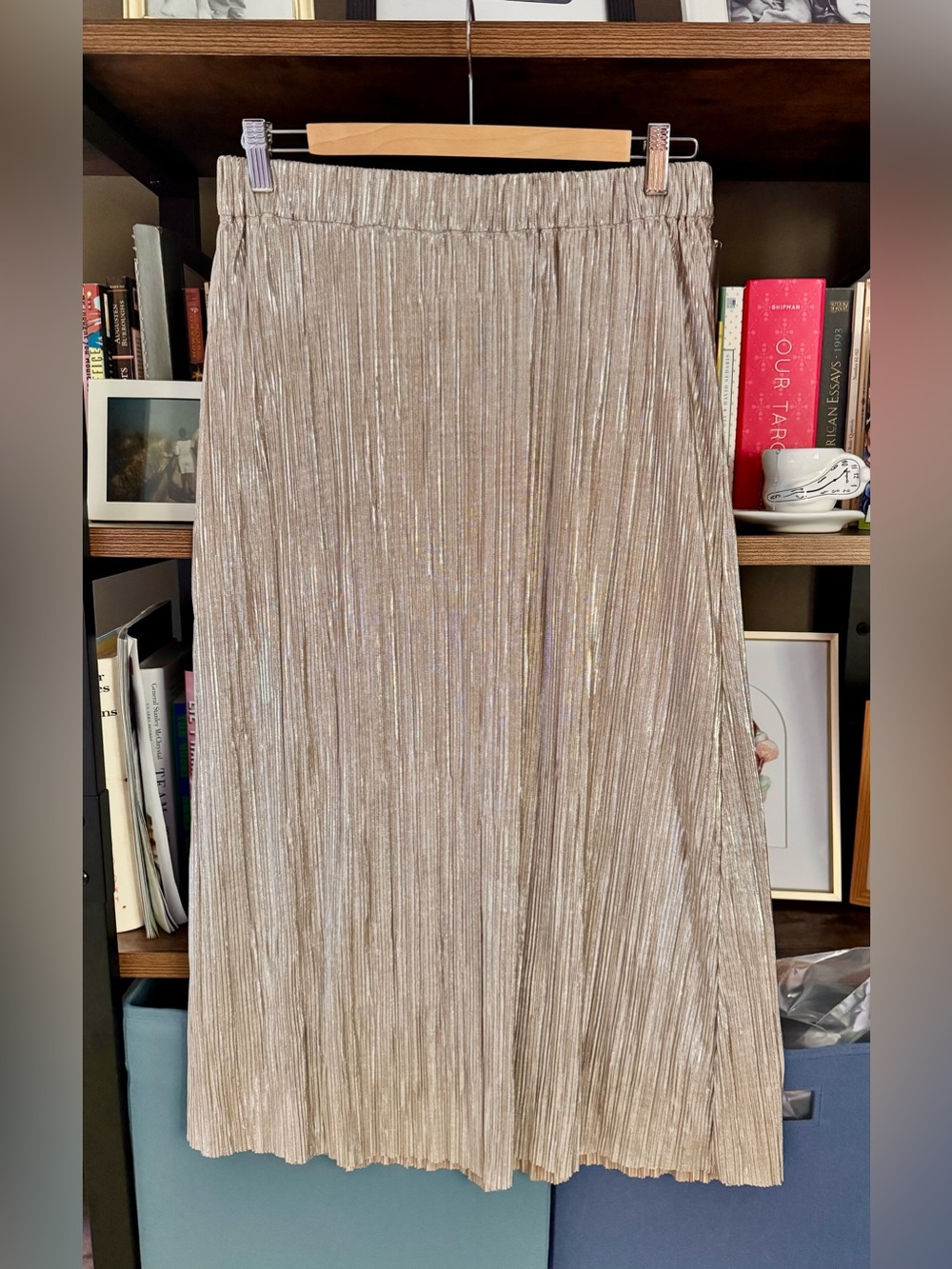& Other Stories Metallic Pleated Midi Skirt in Champagne